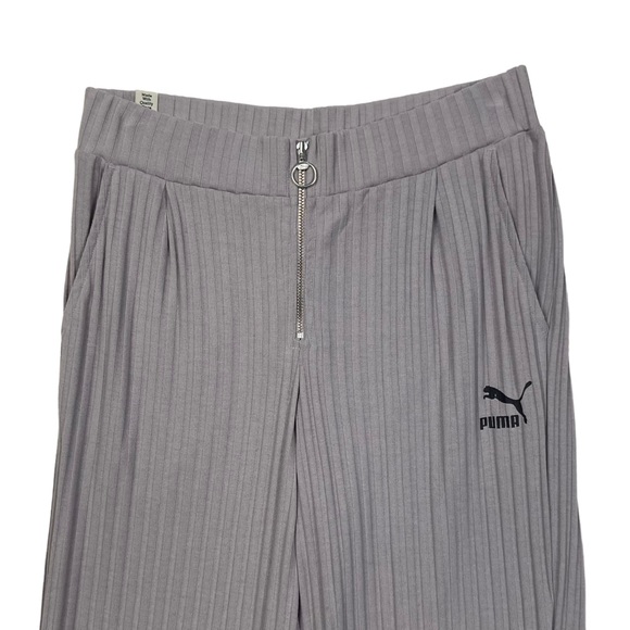Puma Ribbed Wide Leg Slit Cropped Pants M Lilac Gray - Picture 3 of 14
